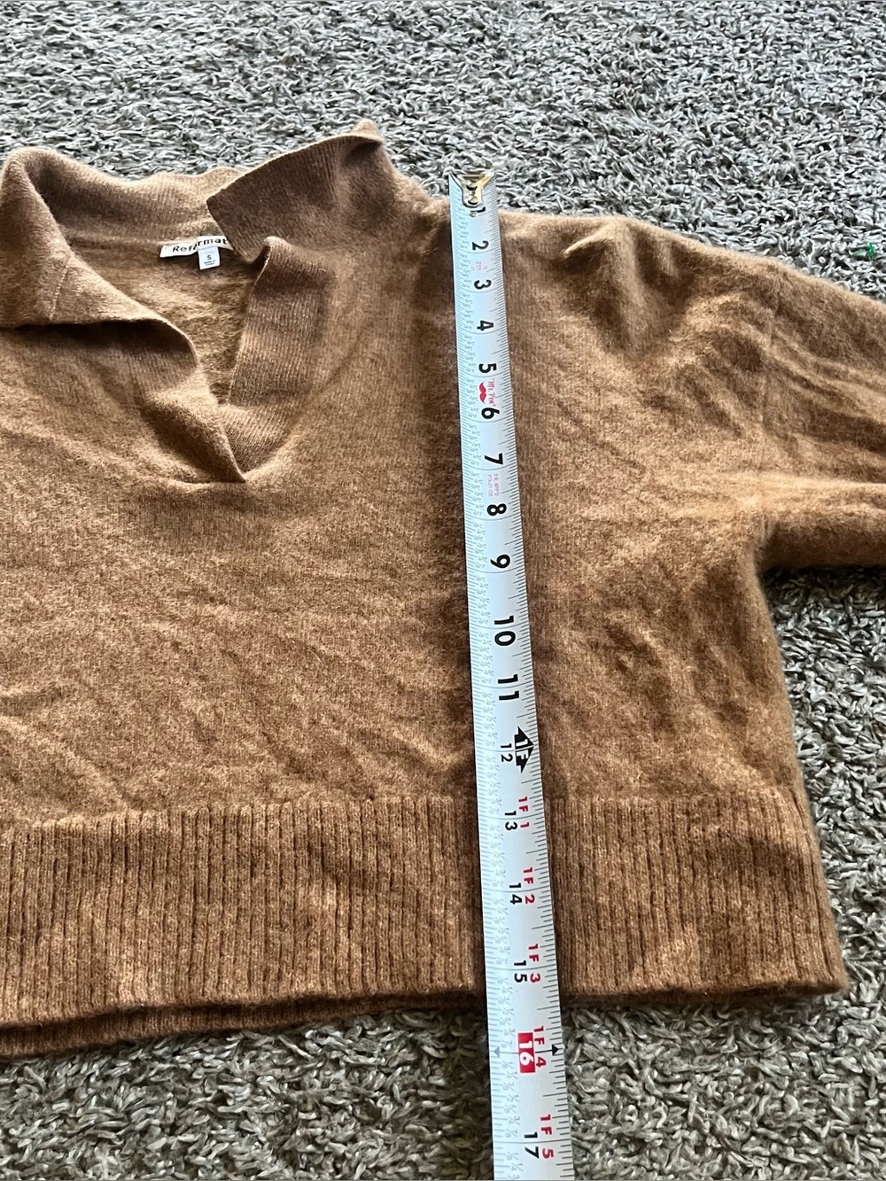 Reformation Cashmere Polo Sweater Cropped Camel Tan Brown Sweater Collar Small - Picture 4 of 7